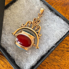 Lade das Bild in den Galerie-Viewer, Vintage Egyptian Revival 4-Sided Spinner Seal Fob: Swivel Pendant with Multi Colour Cabochons