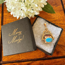 Lade das Bild in den Galerie-Viewer, Vintage Egyptian Revival 4-Sided Spinner Seal Fob: Swivel Pendant with Multi Colour Cabochons