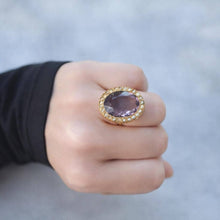Charger l'image dans la galerie, Antique Victorian 9ct Gold, 11.50ct Amethyst & Pearl Cluster Ring