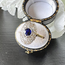 Charger l'image dans la galerie, Antique Art Deco Sapphire and Diamond Cluster Ring, Platinum Topped 18ct Gold, c.1920