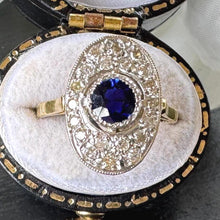 Charger l'image dans la galerie, Antique Art Deco Sapphire and Diamond Cluster Ring, Platinum Topped 18ct Gold, c.1920