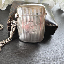 Charger l'image dans la galerie, Antique Sterling Silver Vesta Case Pendant, 1912 Birmingham Haseler, Engraved 1889–1914 Memorial Match Safe Necklace
