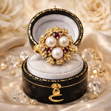 Charger l'image dans la galerie, Vintage 9ct Gold Pearl & Ruby Birds Nest Cocktail Ring