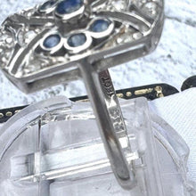 Carica l'immagine nel visualizzatore di Gallery, Antique 18ct White Gold Diamond & Sapphire Cluster Ring