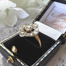 Charger l'image dans la galerie, Victorian Diamond Target Ring: 1.14ct Old Mine Cut & Rose Cut Cluster. Platinum Topped 18ct Gold Antique Halo Ring