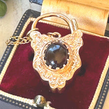 Carica l'immagine nel visualizzatore di Gallery, Antique Victorian Large 9ct Gold Almandine Garnet Shield Padlock Pendant/Bracelet Charm