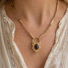 Carica l'immagine nel visualizzatore di Gallery, Antique Victorian Large 9ct Gold Almandine Garnet Shield Padlock Pendant/Bracelet Charm