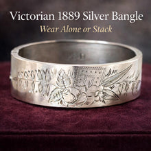 Carica l'immagine nel visualizzatore di Gallery, Victorian Sterling Silver Engraved Rose & Forget-Me-Not Bangle