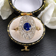 Charger l'image dans la galerie, Antique Art Deco Sapphire and Diamond Cluster Ring, Platinum Topped 18ct Gold, c.1920