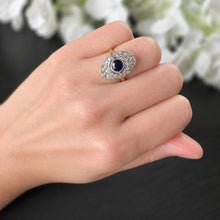 Charger l'image dans la galerie, Antique Art Deco Sapphire and Diamond Cluster Ring, Platinum Topped 18ct Gold, c.1920