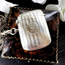 Charger l'image dans la galerie, Antique Sterling Silver Vesta Case Pendant, 1912 Birmingham Haseler, Engraved 1889–1914 Memorial Match Safe Necklace