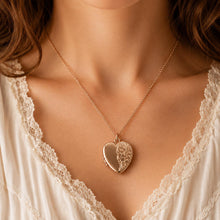 Load image into Gallery viewer, Antique Victorian Rolled Rose Gold Heart Locket & Chain: 2-Sided Floral Engraved Pendant Necklace
