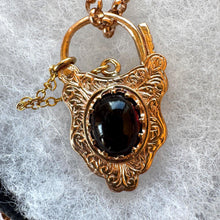 Carica l'immagine nel visualizzatore di Gallery, Antique Victorian Large 9ct Gold Almandine Garnet Shield Padlock Pendant/Bracelet Charm