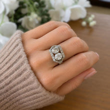 Carica l'immagine nel visualizzatore di Gallery, Art Deco Toi et Moi Diamond Ring 2.00ct Matched Old European Cut Diamonds Platinum Antique Engagement Ring