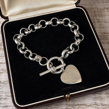 Charger l'image dans la galerie, Antique Sterling Silver Belcher Watch Chain Bracelet With Heart Charm