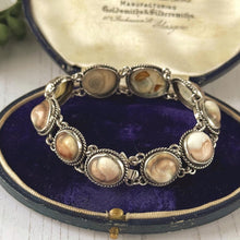 Lade das Bild in den Galerie-Viewer, Antique Victorian Cats Eye Operculum Sterling Silver Bracelet