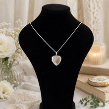 Load image into Gallery viewer, Vintage 1975 Sterling Silver Floral Engraved Heart Locket Necklace. Antique Style Sweetheart Pendant & Chain.