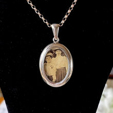 Load image into Gallery viewer, Large Antique Victorian Sterling Silver Photo Locket Pendant, Engraved Oval Keepsake
