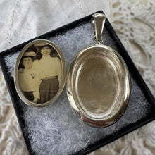 Load image into Gallery viewer, Large Antique Victorian Sterling Silver Photo Locket Pendant, Engraved Oval Keepsake