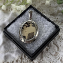 Load image into Gallery viewer, Large Antique Victorian Sterling Silver Photo Locket Pendant, Engraved Oval Keepsake