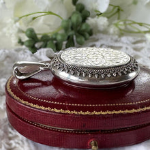 Load image into Gallery viewer, Large Antique Victorian Sterling Silver Photo Locket Pendant, Engraved Oval Keepsake