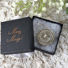 Load image into Gallery viewer, Antique Victorian Sterling Silver Keepsake Locket Brooch, Ship's Wheel Target Design. Aesthetic Movement Jewellery