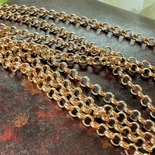 Load image into Gallery viewer, Antique Victorian 9ct Rose Rolled Gold Guard Chain. 56" (142cm) Belcher/Rolo Link Gold-Filled Muff Chain Necklace