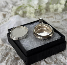 Load image into Gallery viewer, Large Antique Victorian Sterling Silver Photo Locket Pendant, Engraved Oval Keepsake