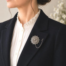 Load image into Gallery viewer, Antique Victorian Sterling Silver Keepsake Locket Brooch, Ship's Wheel Target Design. Aesthetic Movement Jewellery