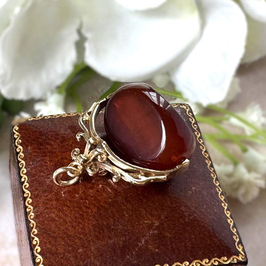 Vintage 9ct Gold Carnelian Spinner Fob Pendant, Hallmarked London 1965