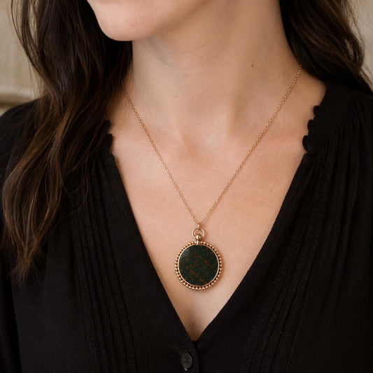 Antique Victorian Bloodstone Pendant Necklace | Rolled Rose Gold Photo Locket Conversion