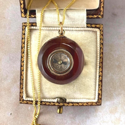 Antique Victorian Scottish Bullseye Agate Orb Compass Fob Pendant c. 1890