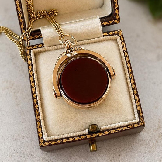 Antique 9ct Gold Bloodstone & Carnelian Spinner Fob Pendant, William Hair Haseler, Birmingham 1891