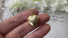 Load and play video in Gallery viewer, Antique Art Nouveau 9ct Gold Love Heart Locket Necklace
