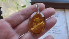 Load and play video in Gallery viewer, Antique Citrine Glass Intaglio Silver Pendant Necklace

