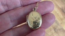 Load and play video in Gallery viewer, Antique Victorian Aesthetic 9ct Gold Engraved Swallow Locket Necklace
