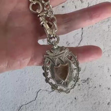 Carica e avvia il video nel visualizzatore di galleria, Antique 1896 Victorian Heavy Sterling Silver Albert Watch Chain With Large Gold & Silver Fancy Fob, 72 Grams