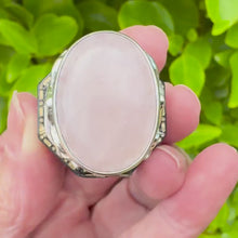 Cargar y reproducir el video en el visor de la galería, Antique Arts & Crafts Sterling Silver Huge Rose Quartz Cabochon Ring