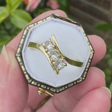 Load and play video in Gallery viewer, Vintage 14ct Gold 3-Stone White Spinel Trilogy Ring
