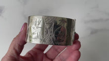 Load and play video in Gallery viewer, Victorian Aesthetic Engraved Silver Wide Cuff Bracelet, 1882 Hallmarks
