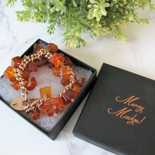 Cargar imagen en el visor de la galería, Victorian 9ct Rose Gold Amber Charm Bracelet With Heart Padlock Clasp - MercyMadge