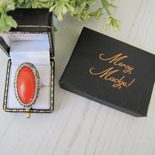 Charger l'image dans la galerie, Art Deco Silver Marcasite & Red Coral Ring