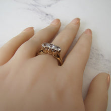 Load image into Gallery viewer, 1970s Vintage 9ct Gold 3 Stone Trilogy Ring, Clear White Zircons - MercyMadge