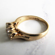 Load image into Gallery viewer, 1970s Vintage 9ct Gold 3 Stone Trilogy Ring, Clear White Zircons - MercyMadge
