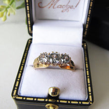 Load image into Gallery viewer, 1970s Vintage 9ct Gold 3 Stone Trilogy Ring, Clear White Zircons - MercyMadge