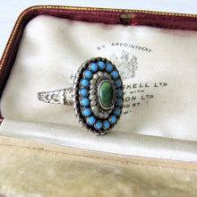 Cargar imagen en el visor de la galería, Antique Austro Hungarian Turquoise & Pearl Ring - MercyMadge