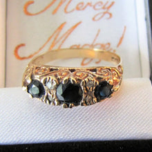Cargar imagen en el visor de la galería, Vintage 9ct Gold Edwardian Revival Sapphire & Diamond Boat Ring