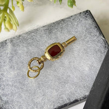 Carica l'immagine nel visualizzatore di Gallery, Antique Solid 15ct Gold Watch Key Pendant. Victorian/Georgian Bloodstone & Carnelian 2 -Sided Watch Chain Fob. Antique Jewelry Gift