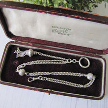 Charger l'image dans la galerie, Victorian Sterling Silver 13" Albertina Chain With Charms, Tassel, Bolt Ring & Dog Clip