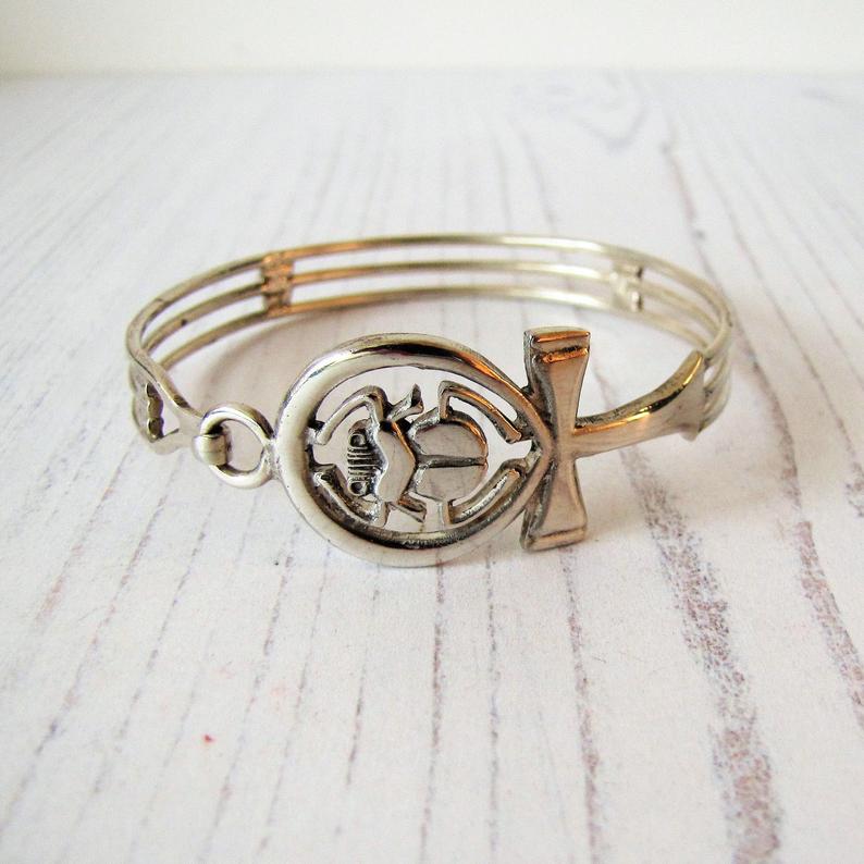 Vintage Sterling Silver Egyptian Ankh Scarab Bracelet – Mercy Madge